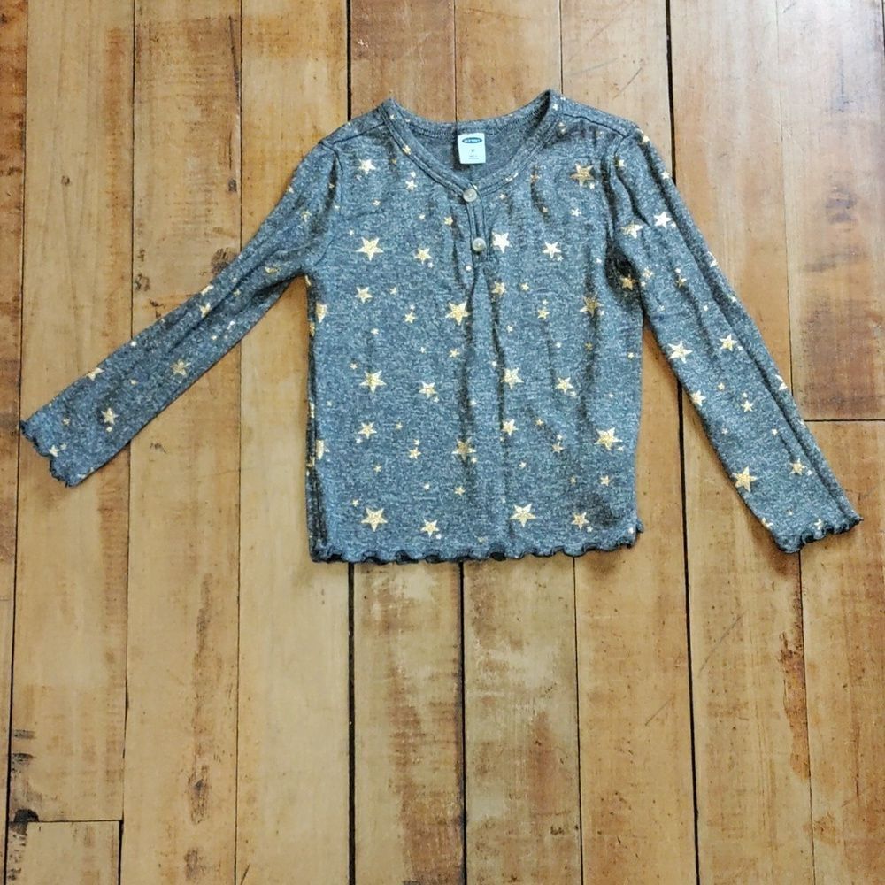 Old Navy shirt 3T long sleeve gray gold stars cotton spring neutral graphic tee